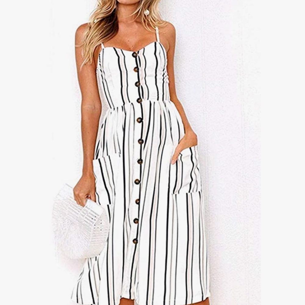 Women’s Spaghetti Strap Summer Midi Dress with pockets